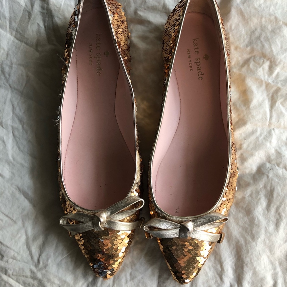 Kate Spade gold+silver sequin ballet flats sz 8